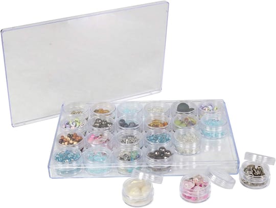 Everything Mary Large Plastic Bead Storage Box with 24 Jars